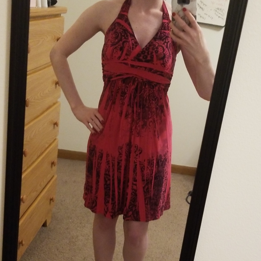 Pink and black halter dress